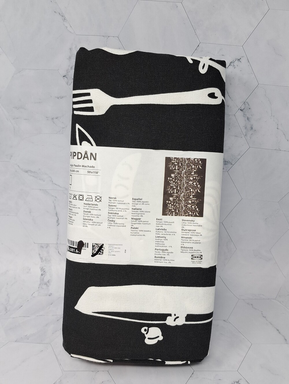 IKEA PIPDAN Pre Cut Fabric, Black  White 118x59" (150x300 cm) 100% Cotton NEW